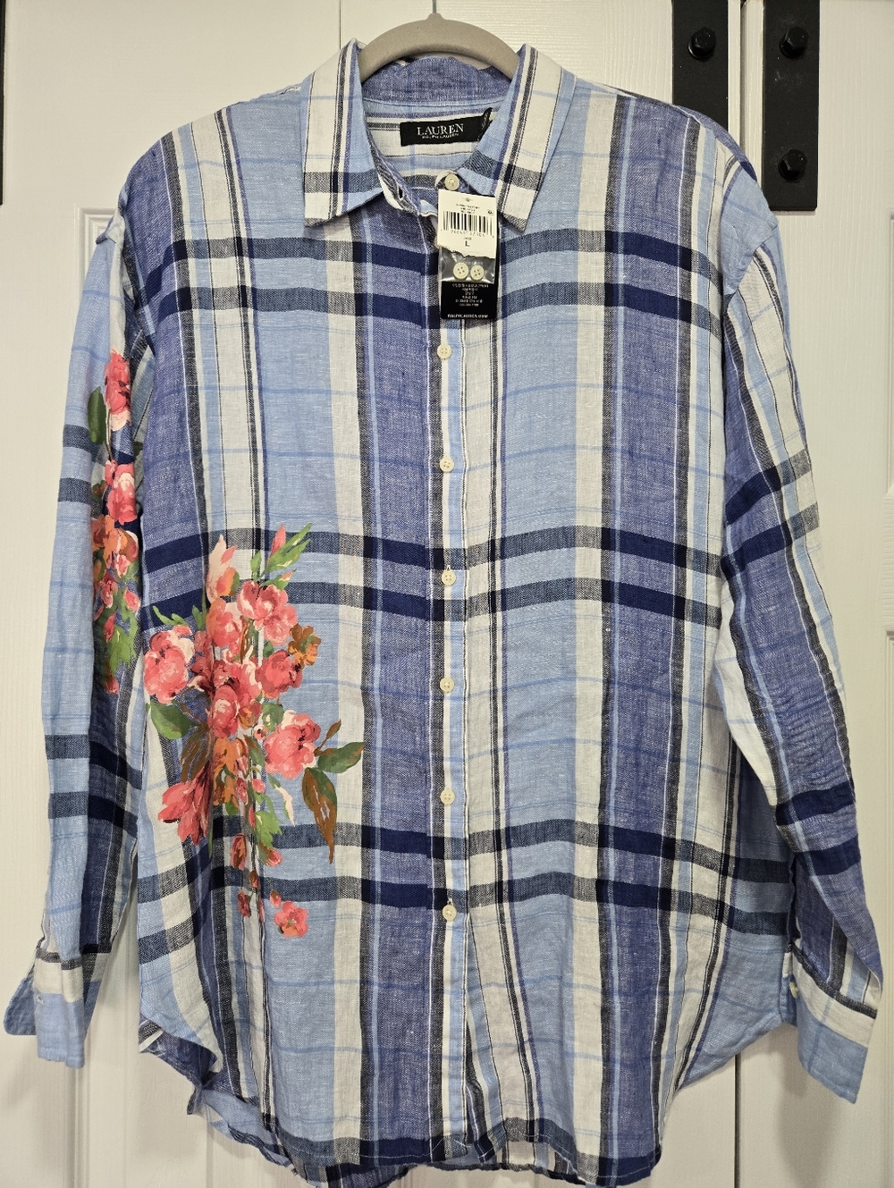 💖 Lauren Ralph Lauren Plaid Floral Linen Button Down Shirt